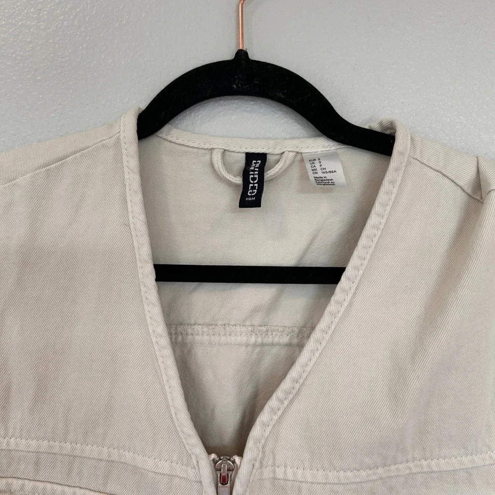H&M Divided Utility Vest Beige‎ Tan Cotton Zip Cargo Pocket Gorpcore Mens Small